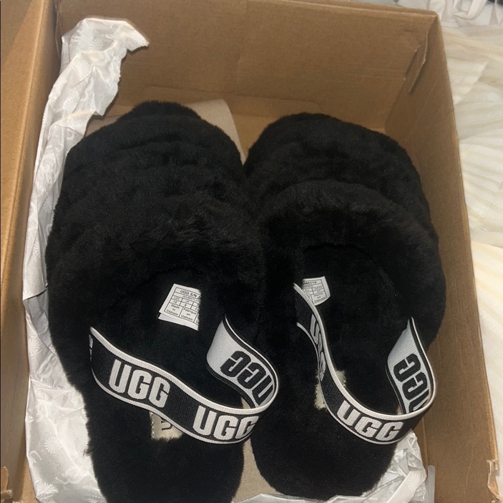 UGG Black Fluffy Slides